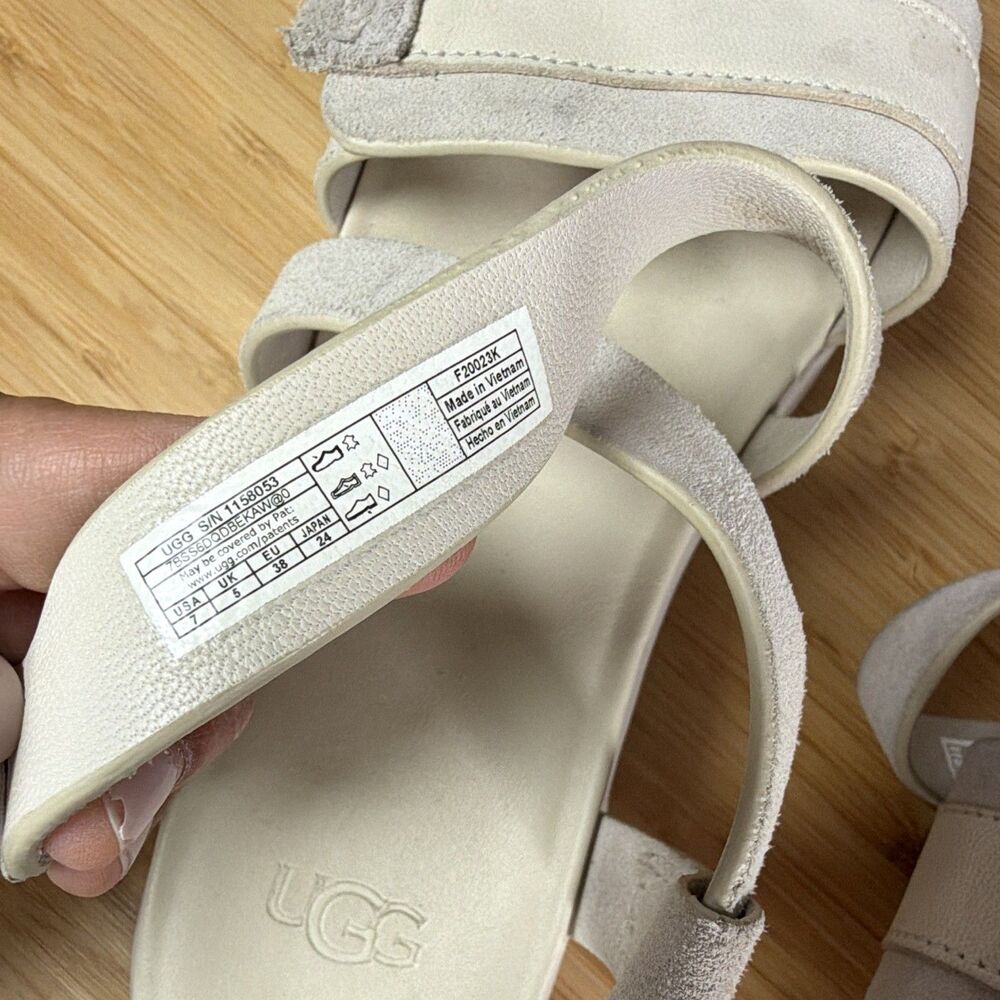 UGG Womens Suede Strappy Ankle Strap Hook & Loop Sandals Beige US 7 - Picture 9 of 11
